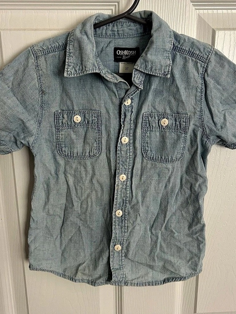 OshKosh B'gosh Short Sleeve Blue Denim Button-Down Shirt Boys 3T